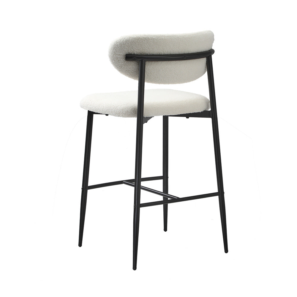 Oikiture 4x Bar Stools Boucle Fabric Black and White-Bar Stool-PEROZ Accessories