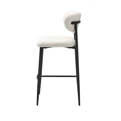 Oikiture 4x Bar Stools Boucle Fabric Black and White-Bar Stool-PEROZ Accessories