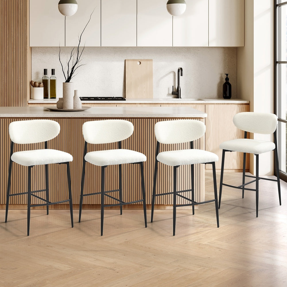 Oikiture 4x Bar Stools Boucle Fabric Black and White-Bar Stool-PEROZ Accessories