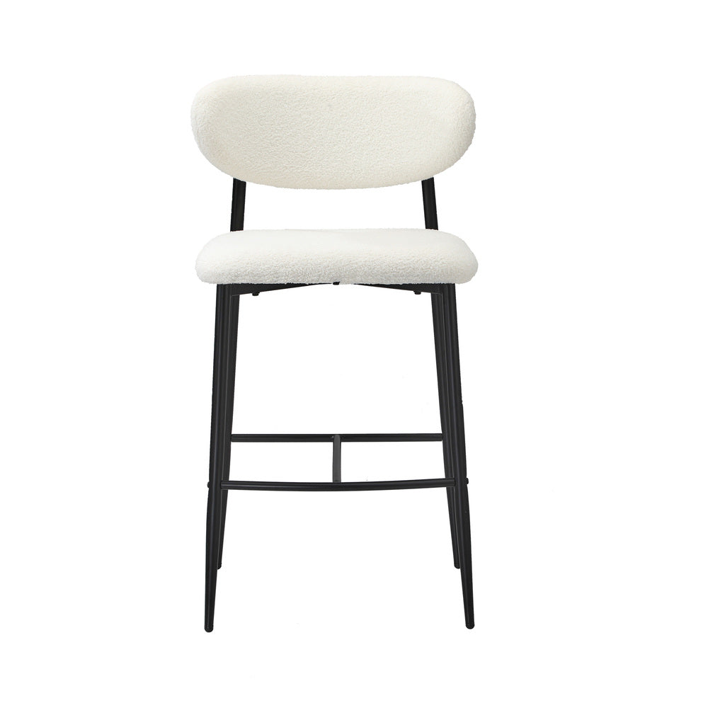 Oikiture 4x Bar Stools Boucle Fabric Black and White-Bar Stool-PEROZ Accessories