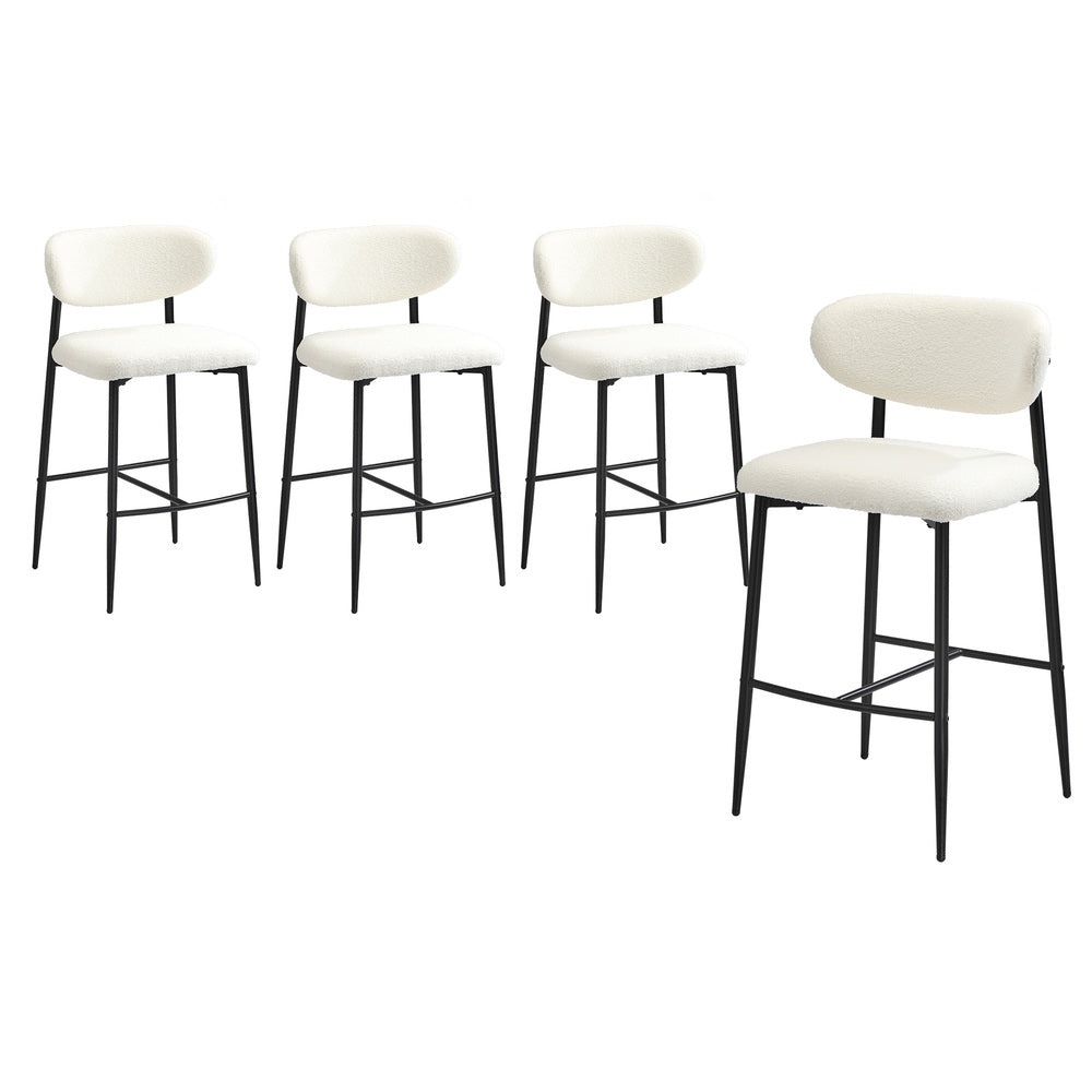 Oikiture 4x Bar Stools Boucle Fabric Black and White-Bar Stool-PEROZ Accessories