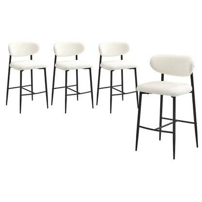 Oikiture 4x Bar Stools Boucle Fabric Black and White-Bar Stool-PEROZ Accessories