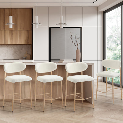 Oikiture 4x Bar Stools Boucle Fabric Natural White-Bar Stool-PEROZ Accessories
