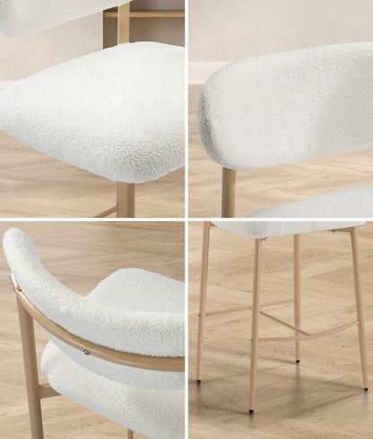 Oikiture 4x Bar Stools Boucle Fabric Natural White-Bar Stool-PEROZ Accessories