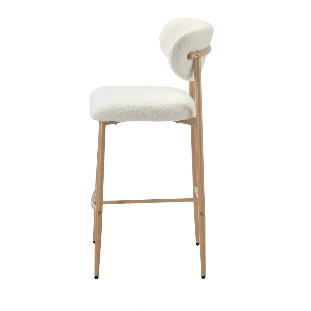 Oikiture 4x Bar Stools Boucle Fabric Natural White-Bar Stool-PEROZ Accessories