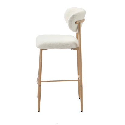 Oikiture 4x Bar Stools Boucle Fabric Natural White-Bar Stool-PEROZ Accessories