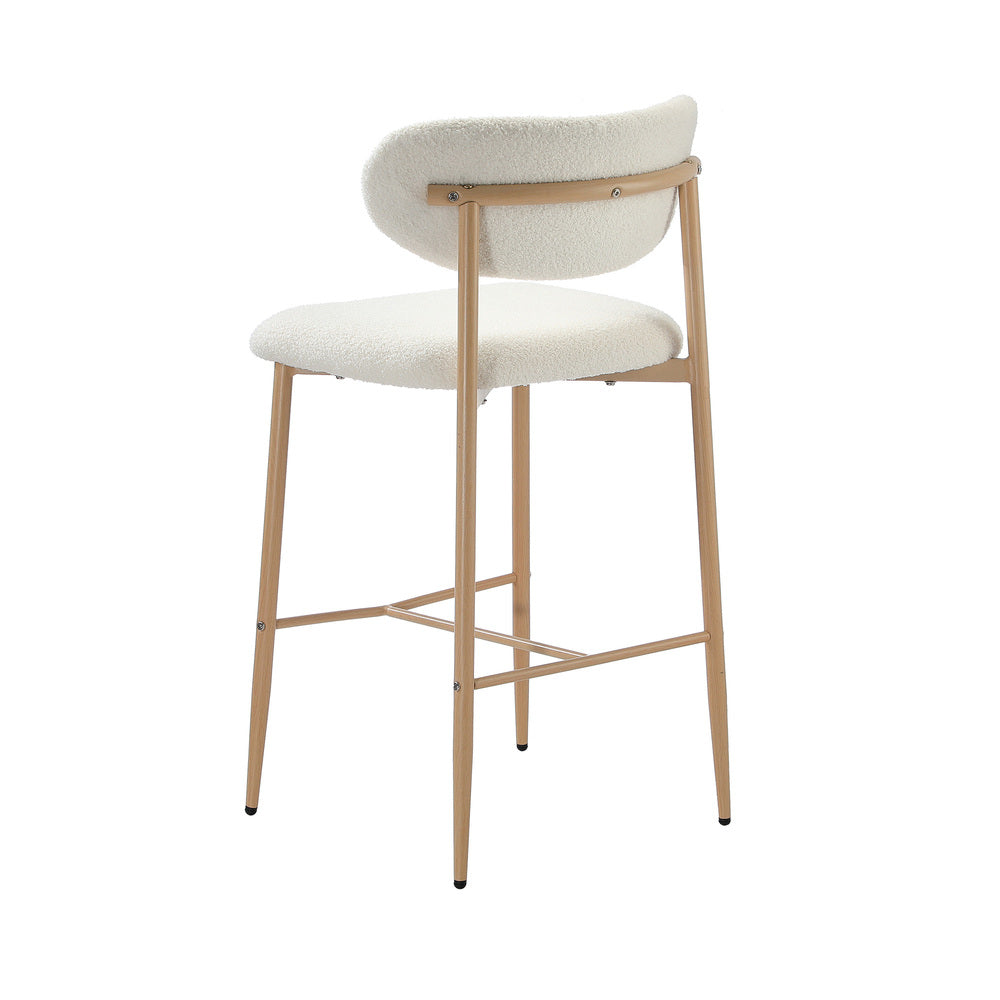 Oikiture 4x Bar Stools Boucle Fabric Natural White-Bar Stool-PEROZ Accessories