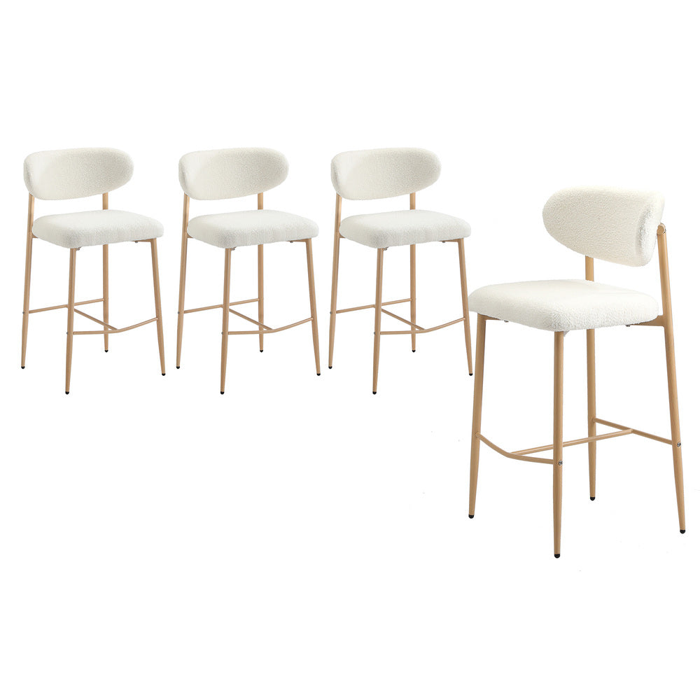 Oikiture 4x Bar Stools Boucle Fabric Natural White-Bar Stool-PEROZ Accessories