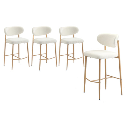 Oikiture 4x Bar Stools Boucle Fabric Natural White-Bar Stool-PEROZ Accessories