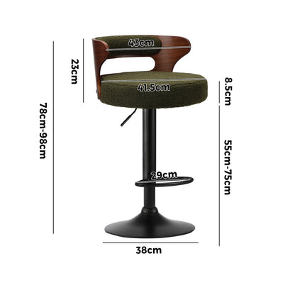 Oikiture 4x Bar Stools Gas Lift Swivel Chairs Wooden Boucle Green-Bar Stool-PEROZ Accessories
