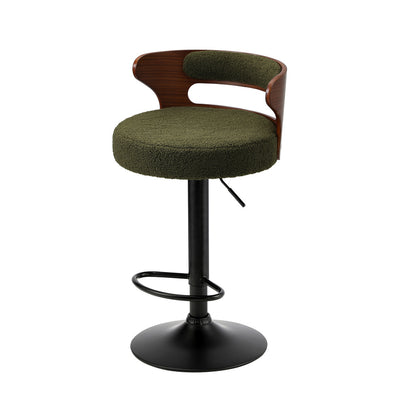 Oikiture 4x Bar Stools Gas Lift Swivel Chairs Wooden Boucle Green-Bar Stool-PEROZ Accessories