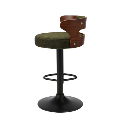 Oikiture 4x Bar Stools Gas Lift Swivel Chairs Wooden Boucle Green-Bar Stool-PEROZ Accessories