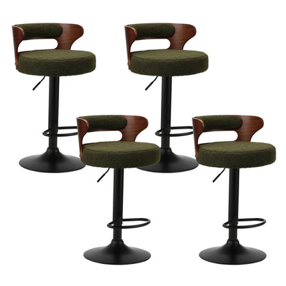 Oikiture 4x Bar Stools Gas Lift Swivel Chairs Wooden Boucle Green-Bar Stool-PEROZ Accessories