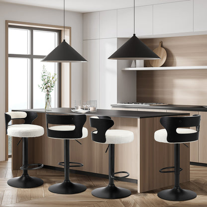 Oikiture 4x Bar Stools Gas Lift Swivel Chairs Wooden Boucle White-Bar Stool-PEROZ Accessories
