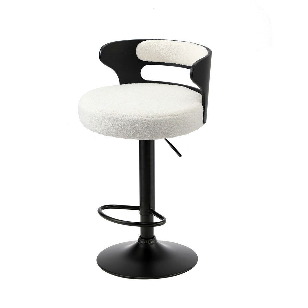 Oikiture 4x Bar Stools Gas Lift Swivel Chairs Wooden Boucle White-Bar Stool-PEROZ Accessories