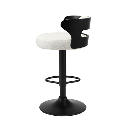 Oikiture 4x Bar Stools Gas Lift Swivel Chairs Wooden Boucle White-Bar Stool-PEROZ Accessories