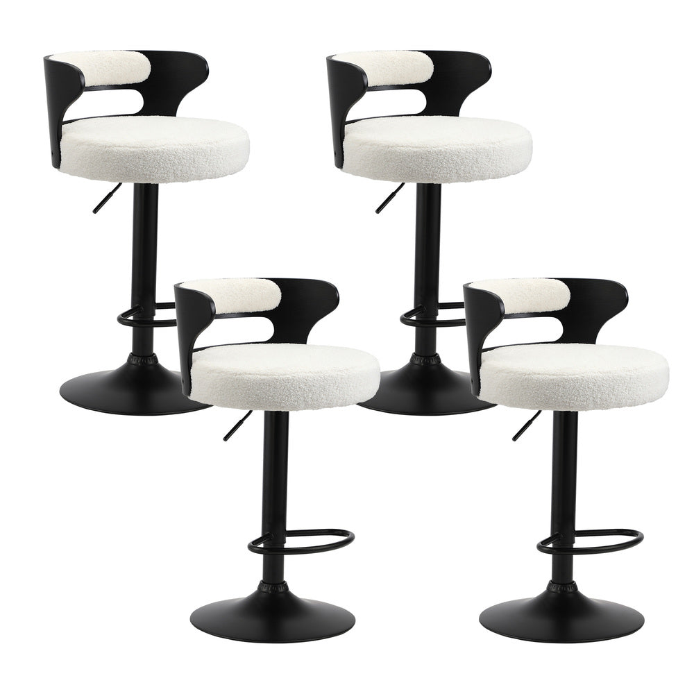 Oikiture 4x Bar Stools Gas Lift Swivel Chairs Wooden Boucle White-Bar Stool-PEROZ Accessories
