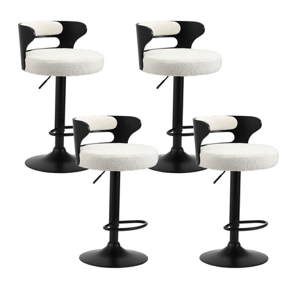 Oikiture 4x Bar Stools Gas Lift Swivel Chairs Wooden Boucle White-Bar Stool-PEROZ Accessories