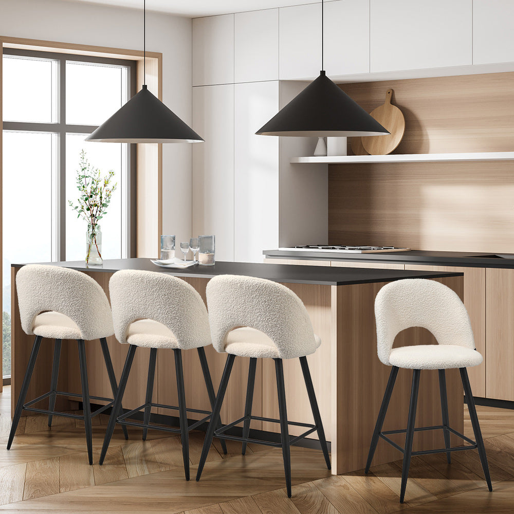 Oikiture 4x Bar Stools Kitchen Counter Stool Boucle White HORN-Bar Stool-PEROZ Accessories