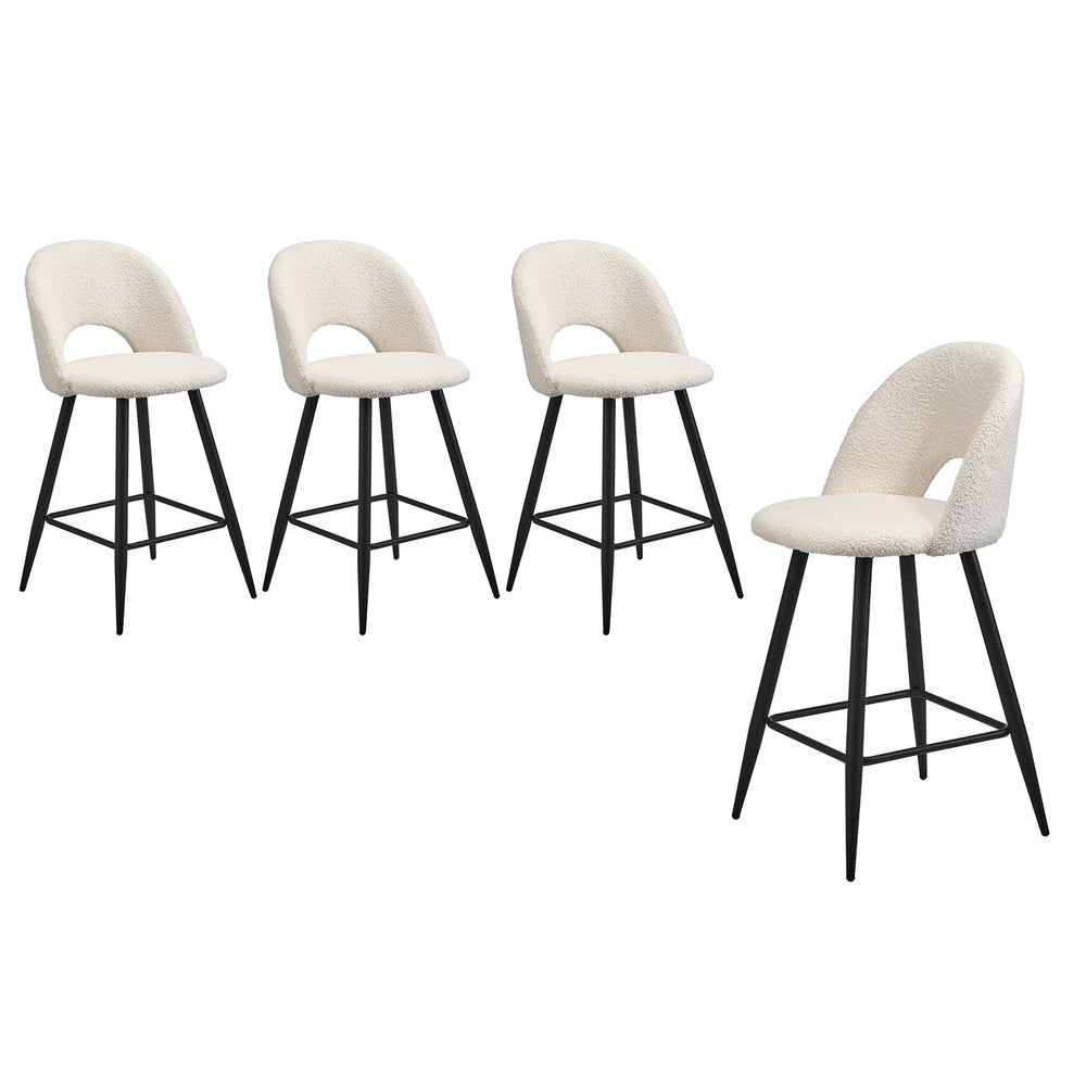 Oikiture 4x Bar Stools Kitchen Counter Stool Boucle White HORN-Bar Stool-PEROZ Accessories