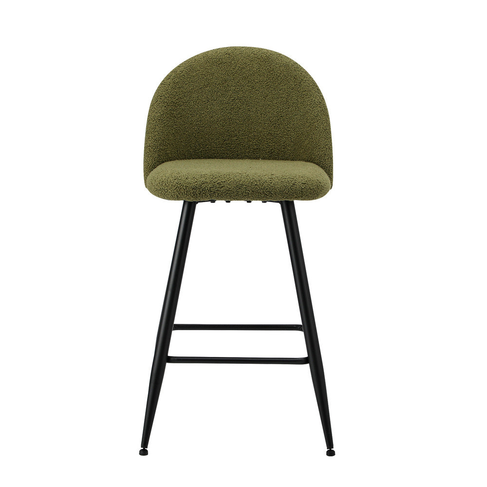 Oikiture 4x Bar Stools Kitchen Counter Stool Green Boucle Padded-Bar Stool-PEROZ Accessories