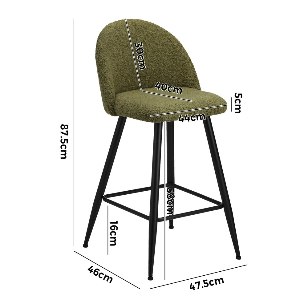 Oikiture 4x Bar Stools Kitchen Counter Stool Green Boucle Padded-Bar Stool-PEROZ Accessories