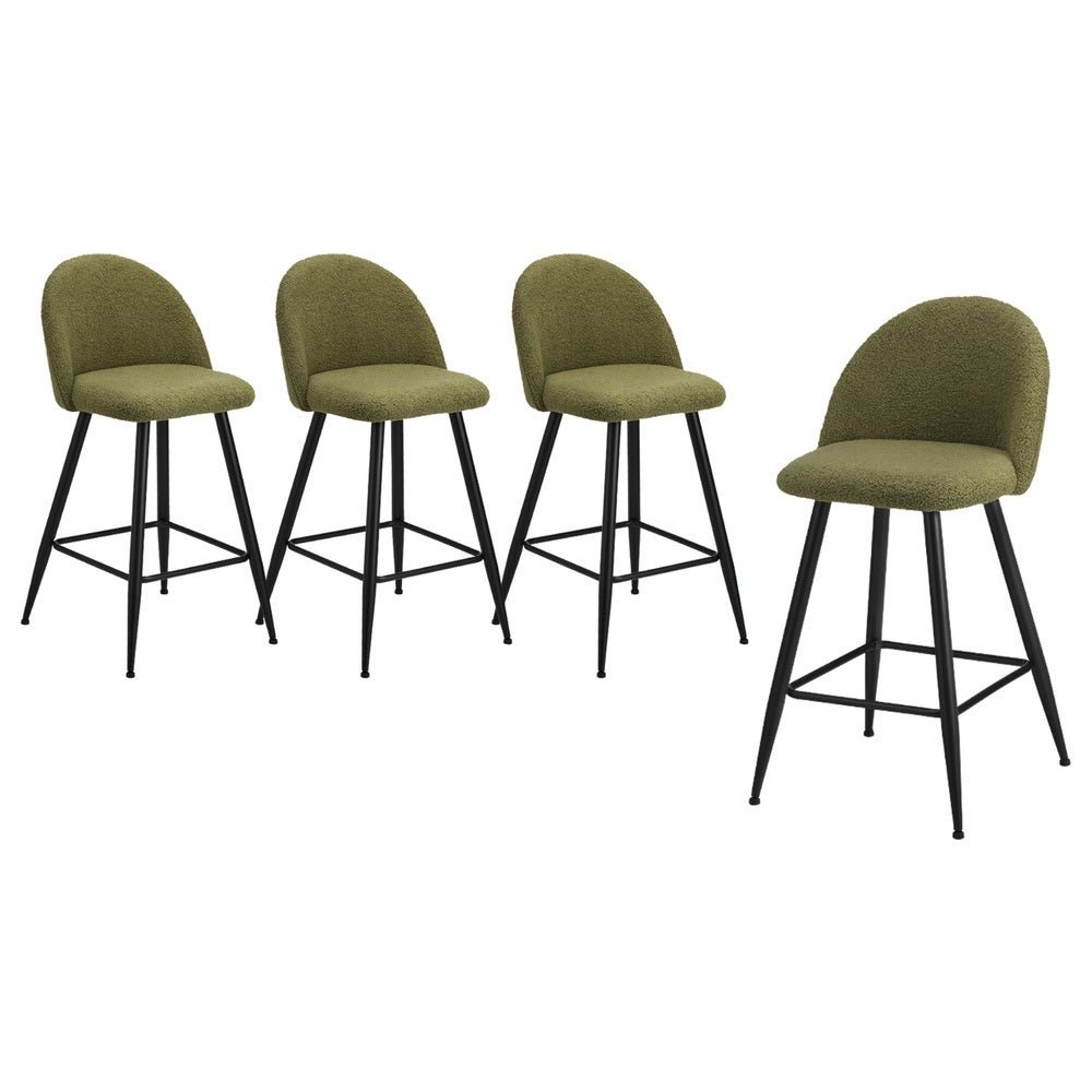 Oikiture 4x Bar Stools Kitchen Counter Stool Green Boucle Padded-Bar Stool-PEROZ Accessories