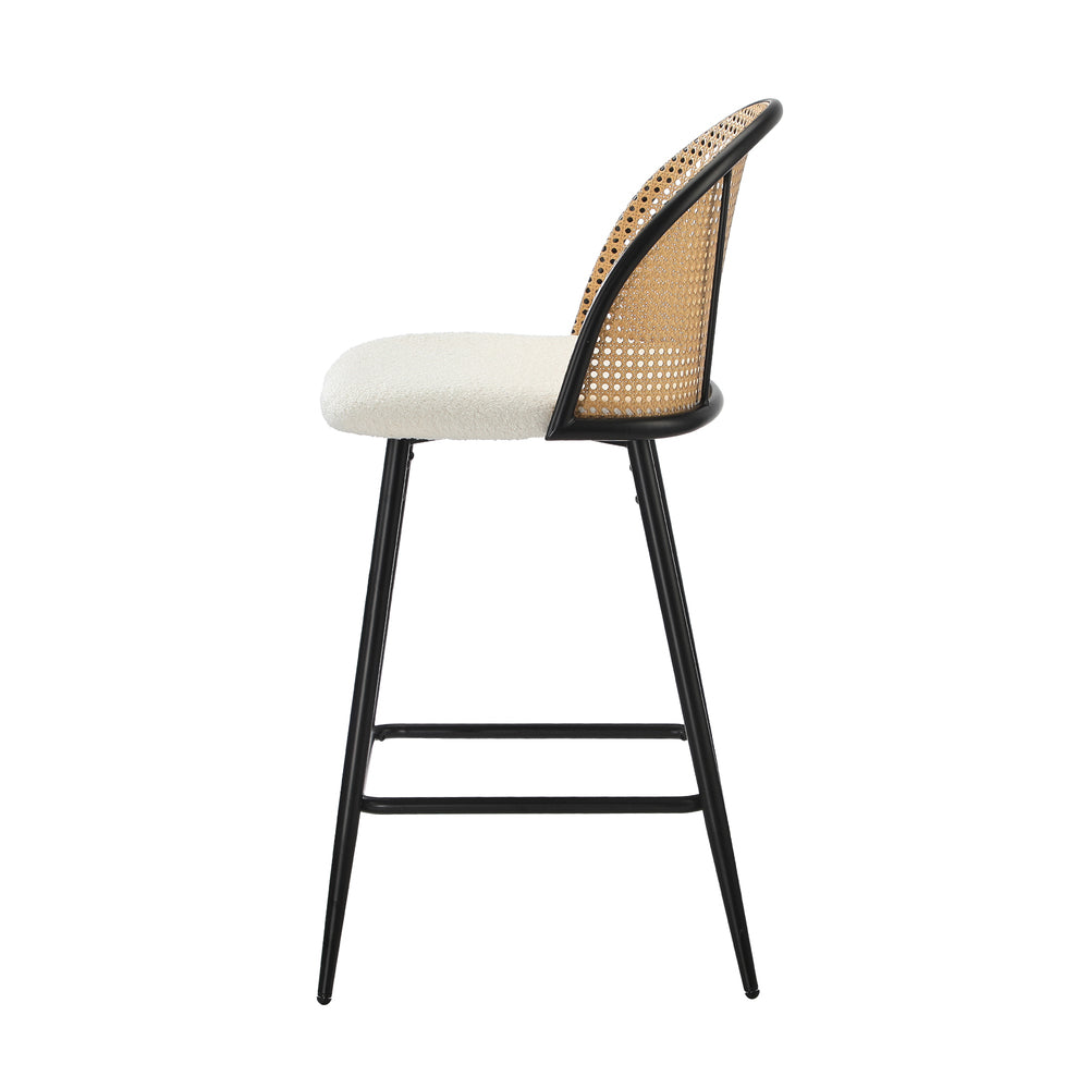 Oikiture 4x Bar Stools Kitchen Counter Stool Rattan Boucle Fabric-Bar Stool-PEROZ Accessories