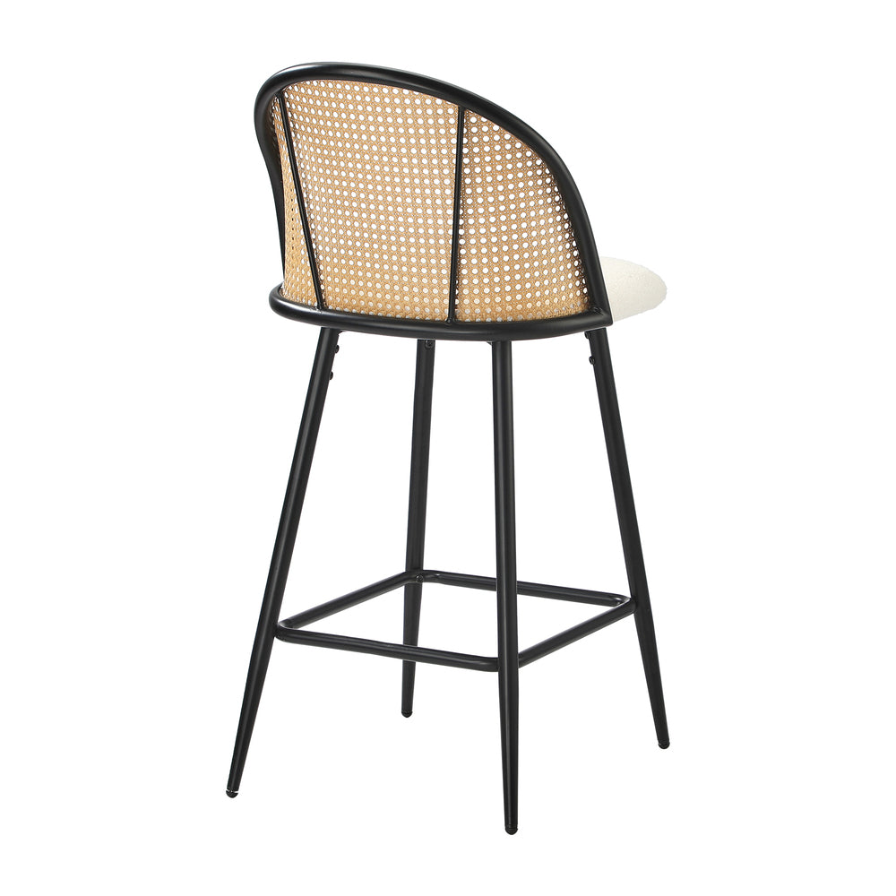 Oikiture 4x Bar Stools Kitchen Counter Stool Rattan Boucle Fabric-Bar Stool-PEROZ Accessories