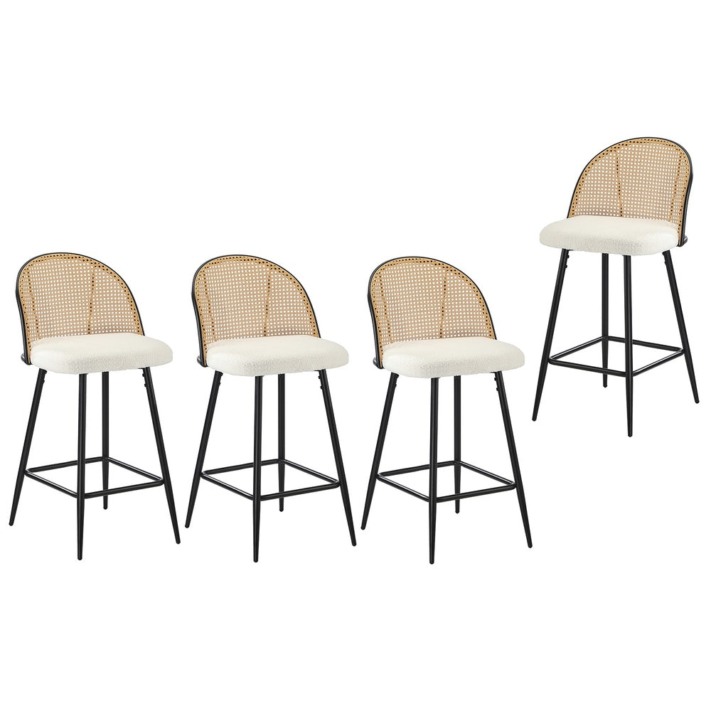 Oikiture 4x Bar Stools Kitchen Counter Stool Rattan Boucle Fabric-Bar Stool-PEROZ Accessories