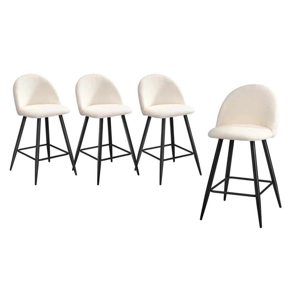 Oikiture 4x Bar Stools Kitchen Counter Stool White Boucle Padded-Bar Stool-PEROZ Accessories