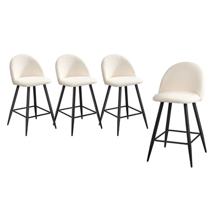 Oikiture 4x Bar Stools Kitchen Counter Stool White Boucle Padded-Bar Stool-PEROZ Accessories