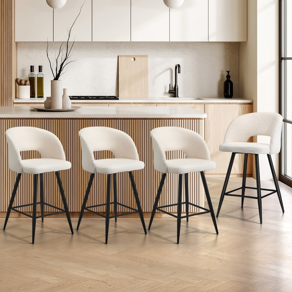 Oikiture 4x Bar Stools Kitchen Dining Chair Boucle White SURA-Bar Stool-PEROZ Accessories