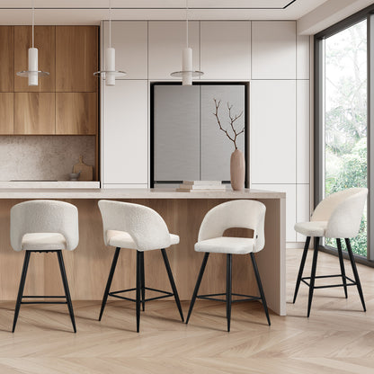 Oikiture 4x Bar Stools Kitchen Dining Chair Boucle White SURA-Bar Stool-PEROZ Accessories