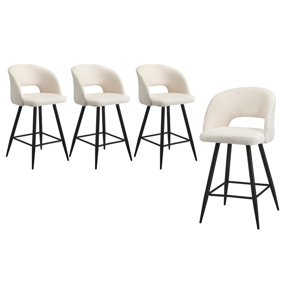 Oikiture 4x Bar Stools Kitchen Dining Chair Boucle White SURA-Bar Stool-PEROZ Accessories