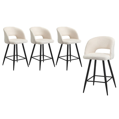 Oikiture 4x Bar Stools Kitchen Dining Chair Boucle White SURA-Bar Stool-PEROZ Accessories