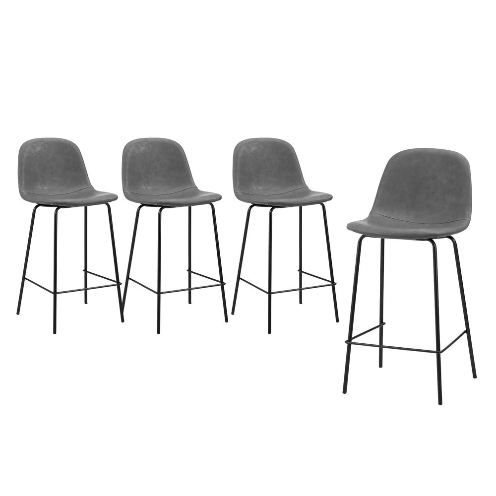 Oikiture 4x Bar Stools Kitchen Dining Chair PU Leather Grey-Bar Stool-PEROZ Accessories