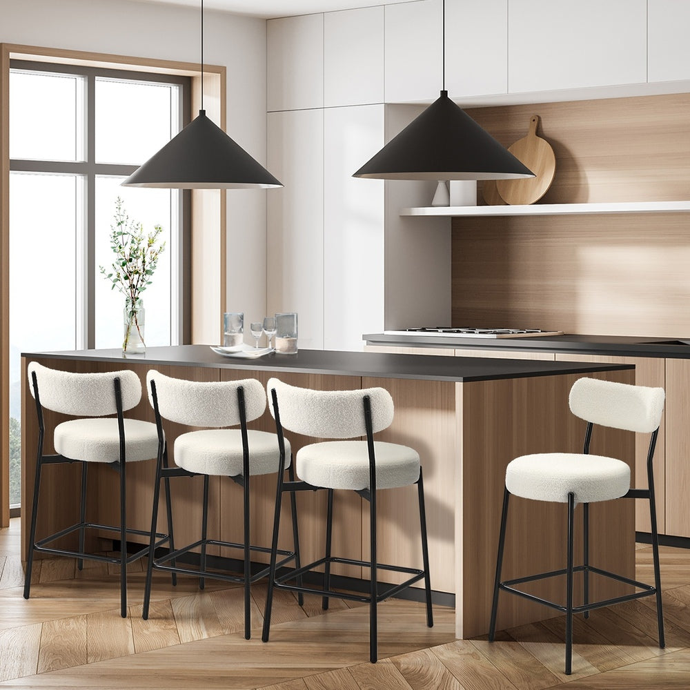 Oikiture 4x Bar Stools Kitchen Dining Stool Boucle Fabric White-Bar Stool-PEROZ Accessories