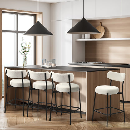 Oikiture 4x Bar Stools Kitchen Dining Stool Boucle Fabric White-Bar Stool-PEROZ Accessories