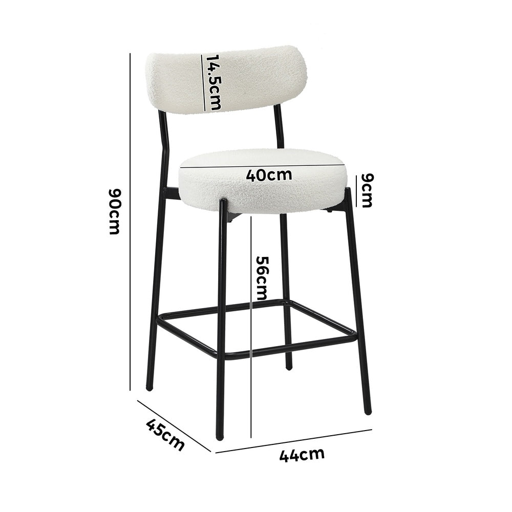 Oikiture 4x Bar Stools Kitchen Dining Stool Boucle Fabric White-Bar Stool-PEROZ Accessories
