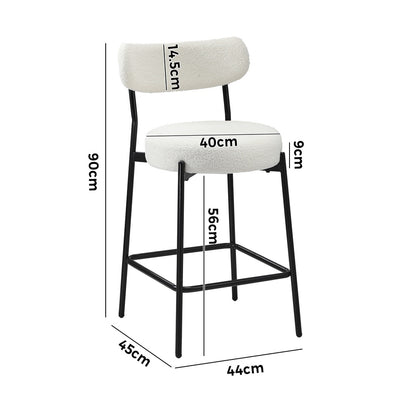 Oikiture 4x Bar Stools Kitchen Dining Stool Boucle Fabric White-Bar Stool-PEROZ Accessories
