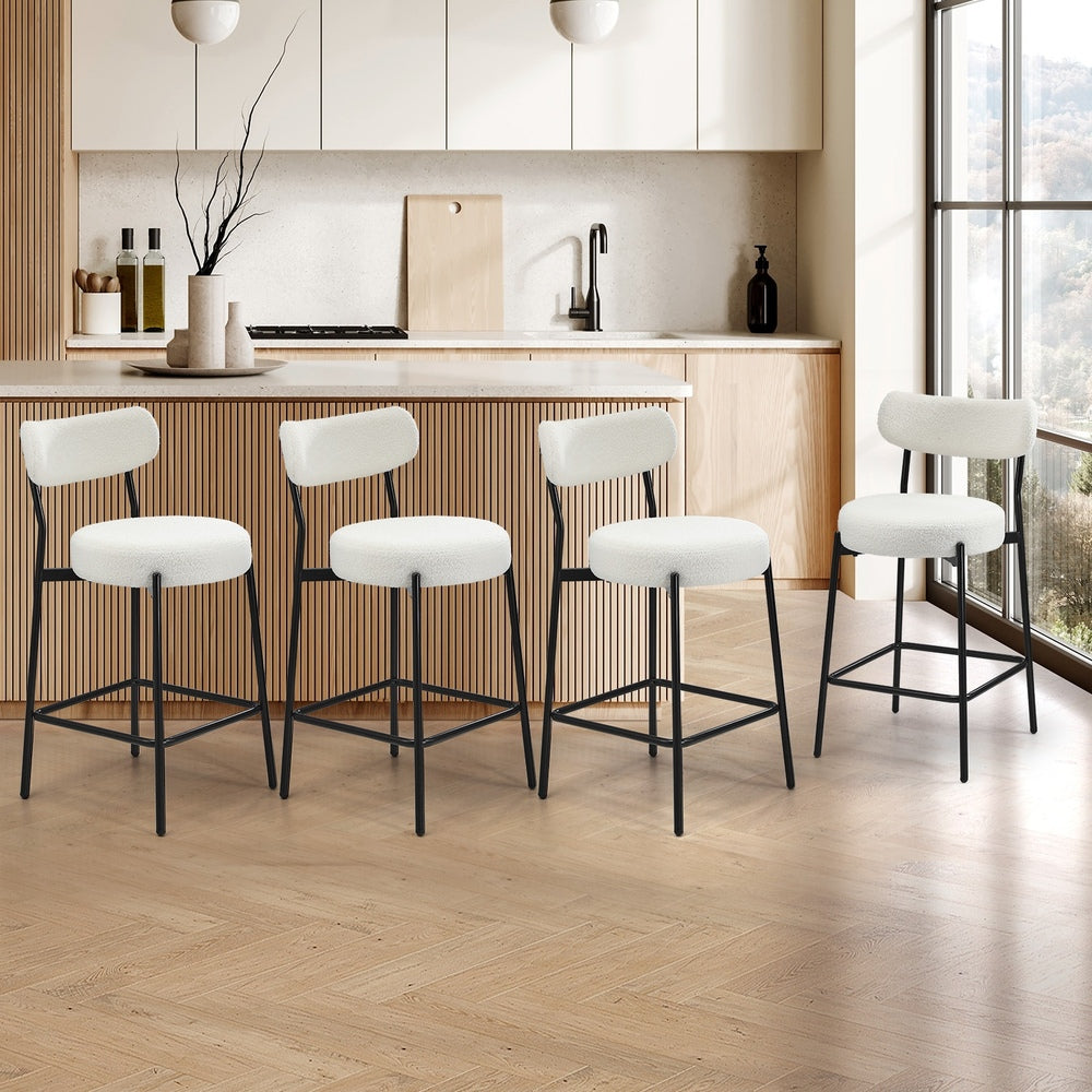 Oikiture 4x Bar Stools Kitchen Dining Stool Boucle Fabric White-Bar Stool-PEROZ Accessories