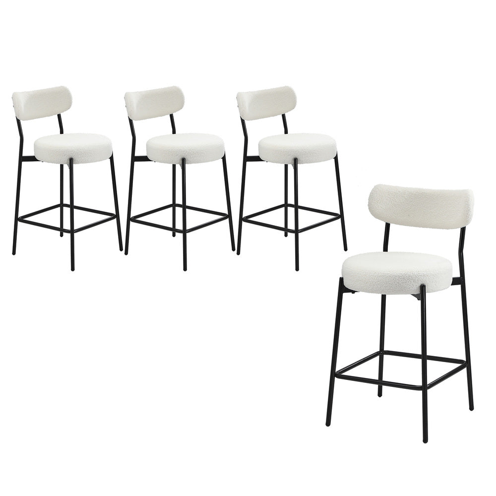 Oikiture 4x Bar Stools Kitchen Dining Stool Boucle Fabric White-Bar Stool-PEROZ Accessories