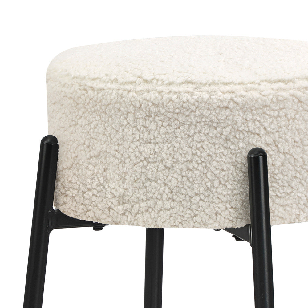 Oikiture 4x Bar Stools Kitchen Round Stool Boucle Fabric White-Bar Stool-PEROZ Accessories