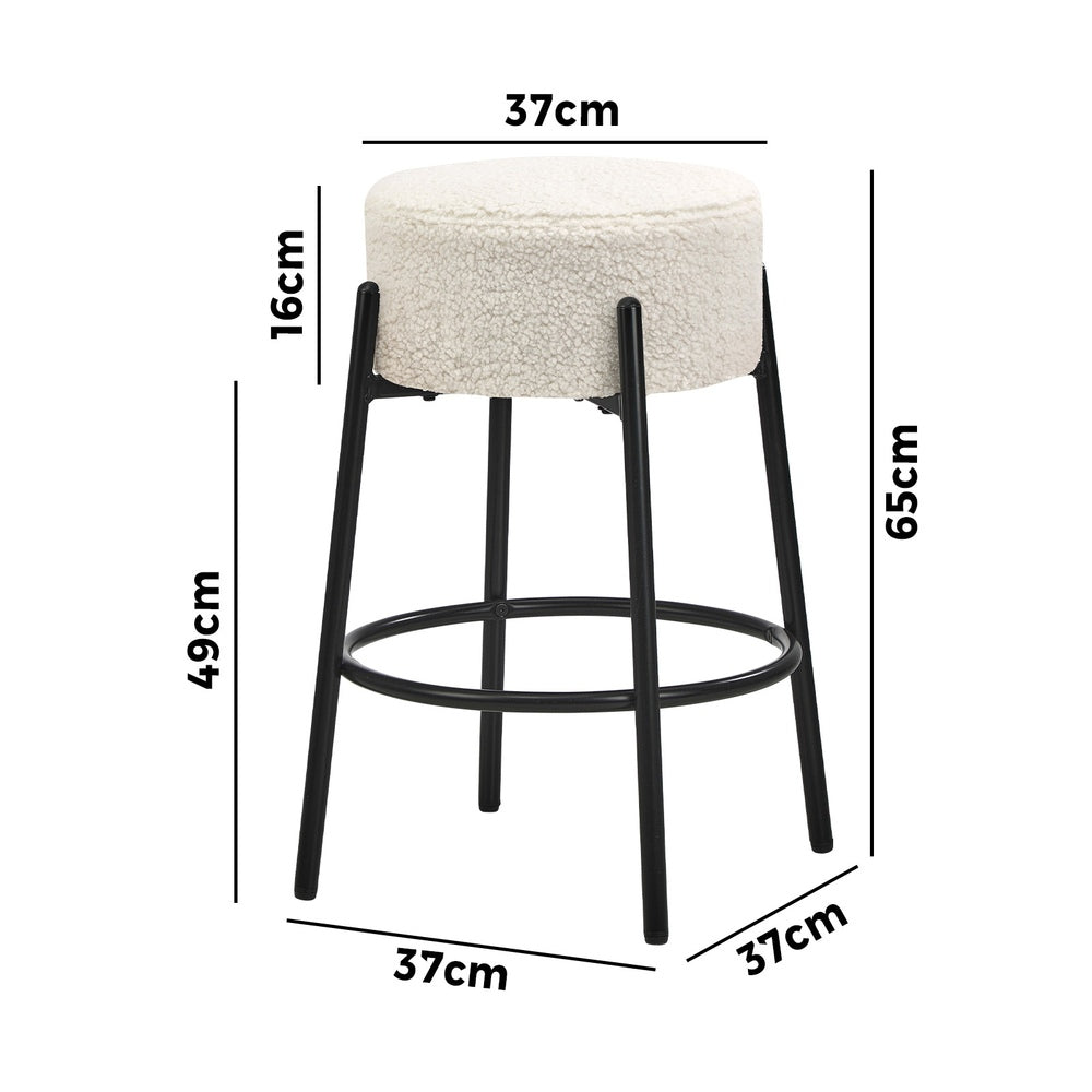 Oikiture 4x Bar Stools Kitchen Round Stool Boucle Fabric White-Bar Stool-PEROZ Accessories