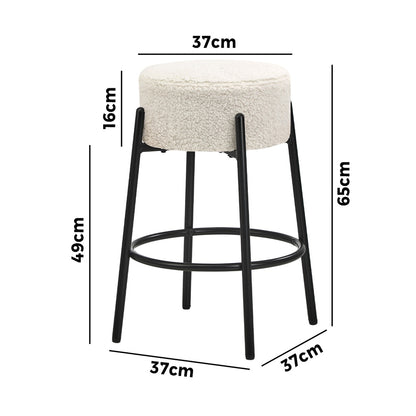 Oikiture 4x Bar Stools Kitchen Round Stool Boucle Fabric White-Bar Stool-PEROZ Accessories