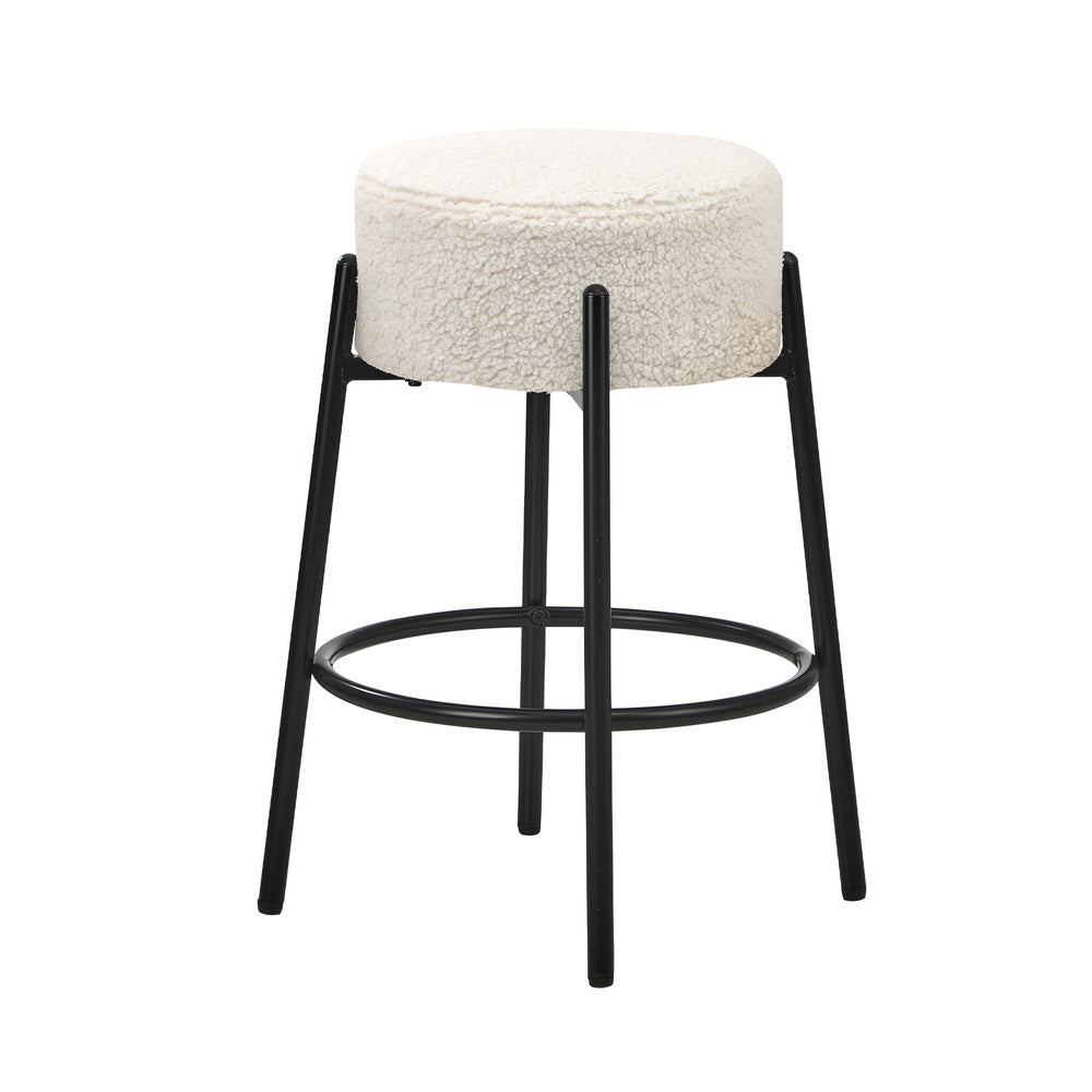 Oikiture 4x Bar Stools Kitchen Round Stool Boucle Fabric White-Bar Stool-PEROZ Accessories
