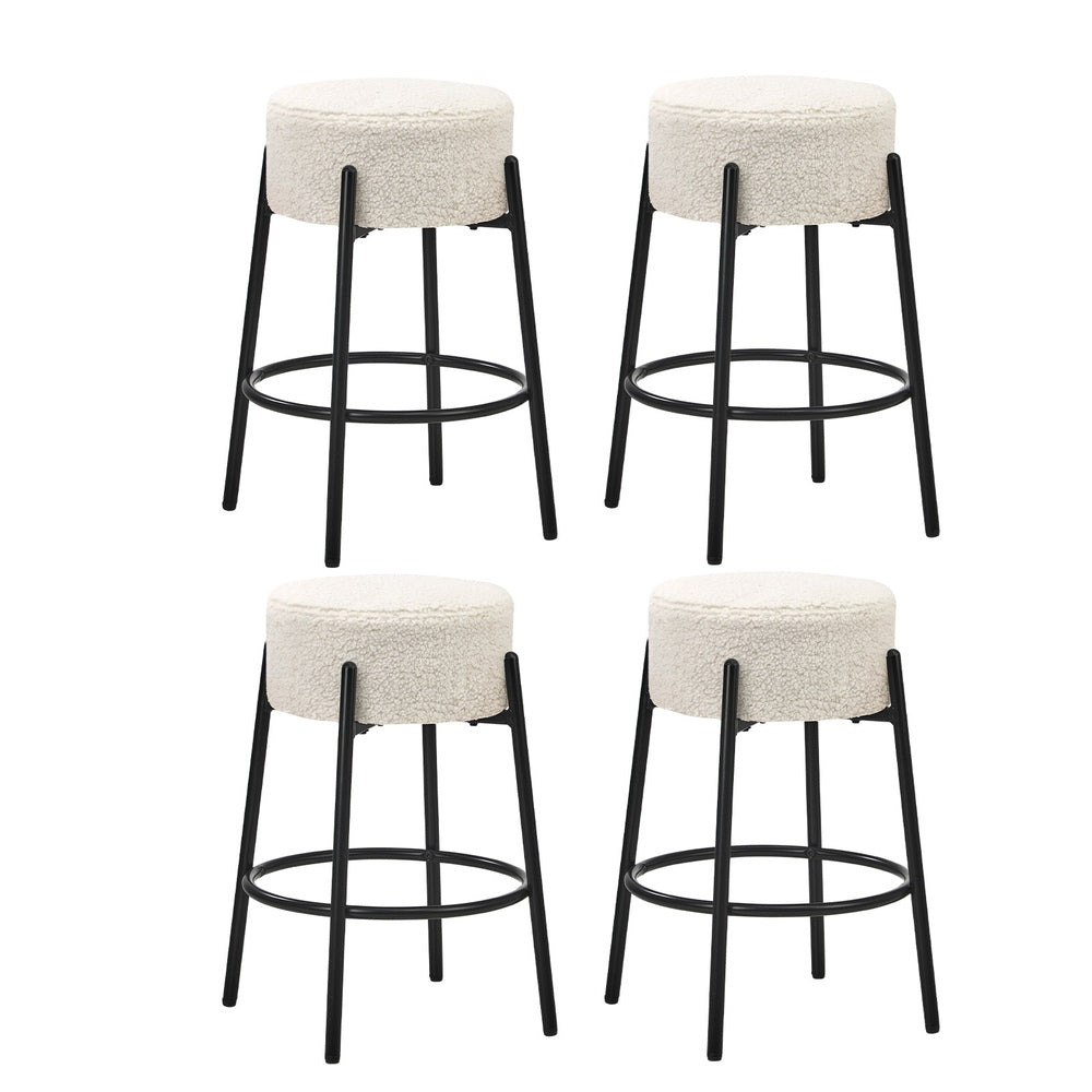Oikiture 4x Bar Stools Kitchen Round Stool Boucle Fabric White-Bar Stool-PEROZ Accessories