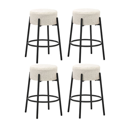 Oikiture 4x Bar Stools Kitchen Round Stool Boucle Fabric White-Bar Stool-PEROZ Accessories