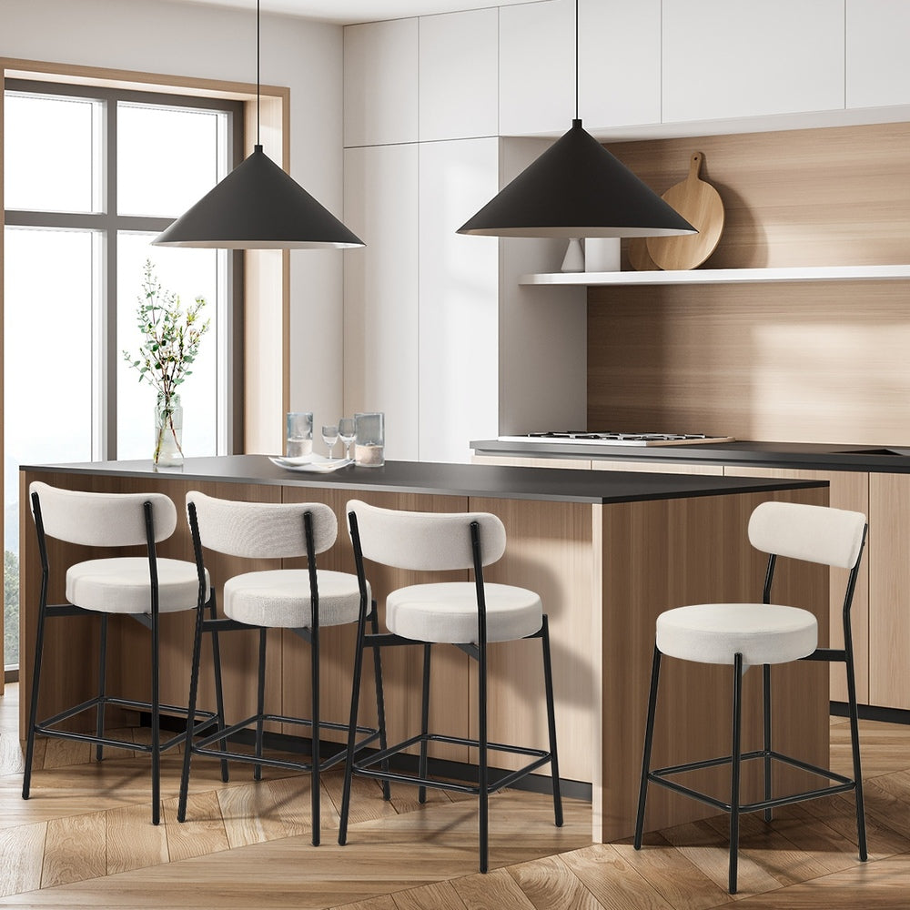 Oikiture 4x Bar Stools Polyester Linen Fabric Beige-Bar Stool-PEROZ Accessories